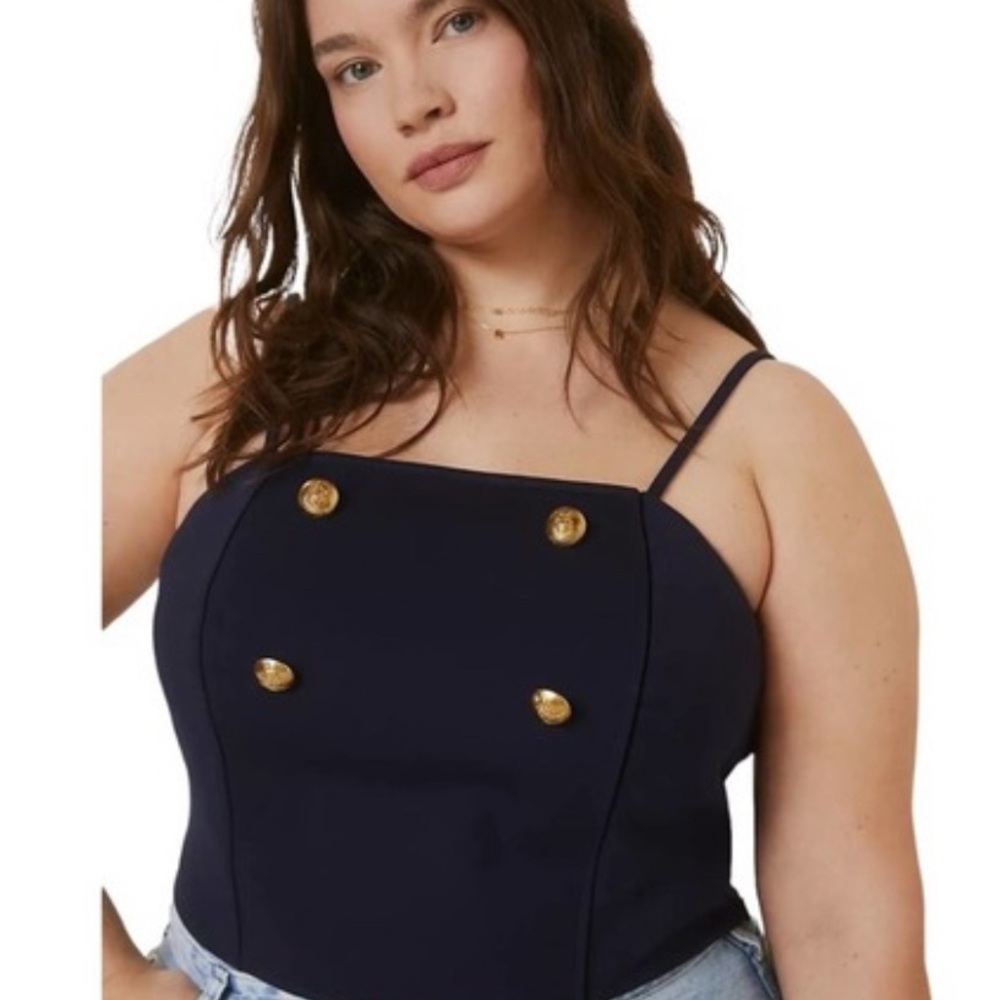 NWT Anthropologie Eva Franco Ponte Trench Blouse Side Zip  Faux Gold Buttons 22W